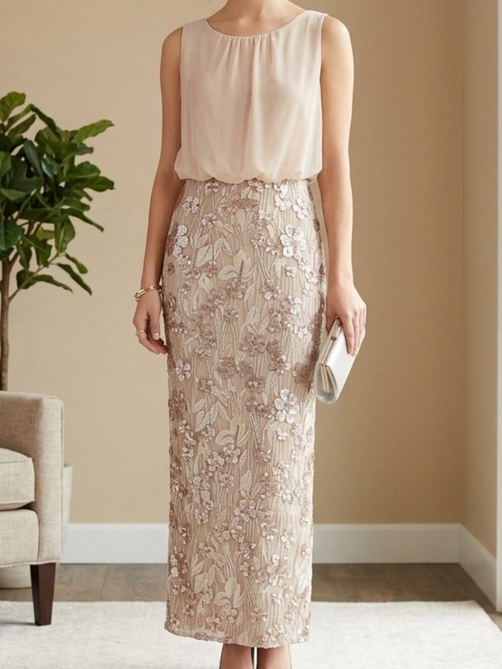 Aidan Mattox Chiffon Blouson Sequin Floral Evening Gown Dress 0